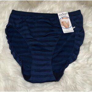 Jockey Matte & Shine Hi-Cut Panties Striped Womens 8 XL XLarge Blue